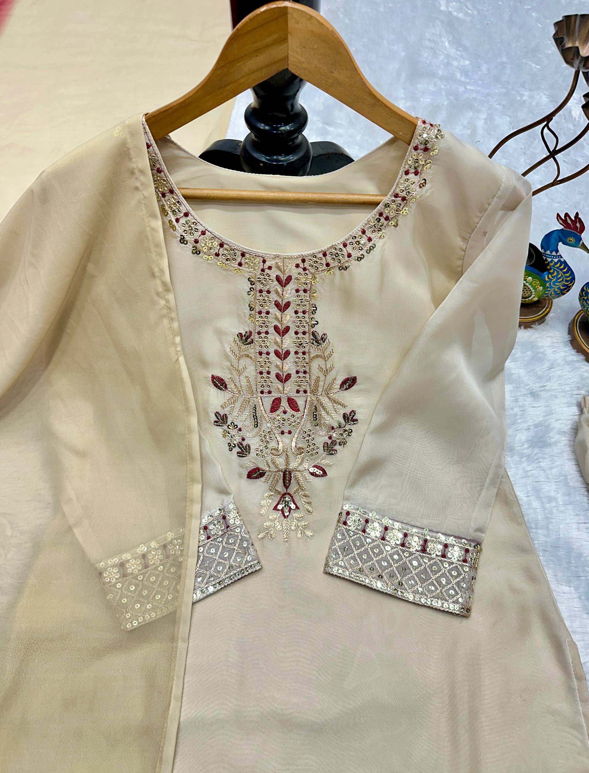 The Cinematic Cream & Ruby Salwar Set